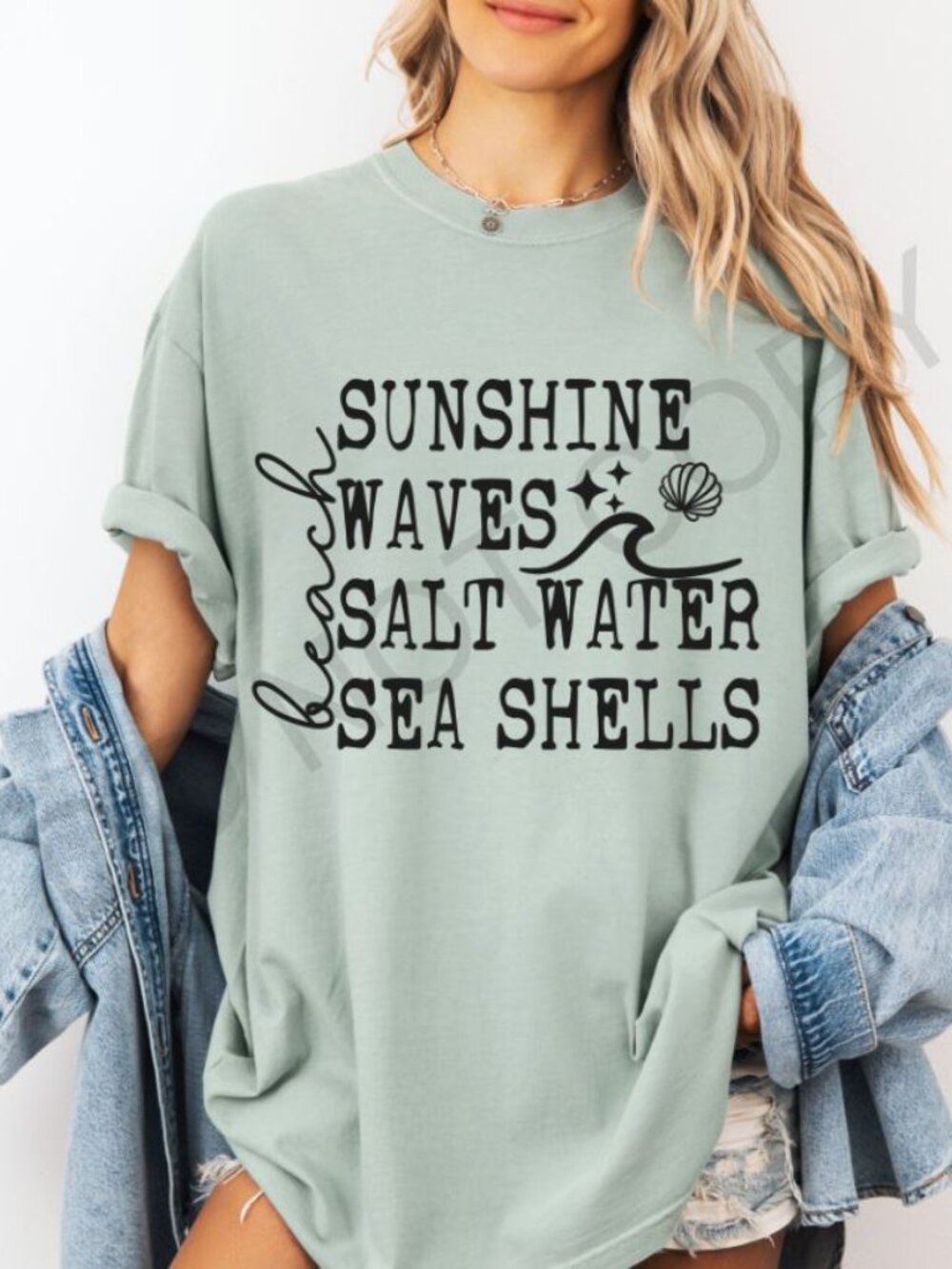 Sunshine Waves Salt Water Sea Shells Graphic Tee Women’s Casual Beach Shirt